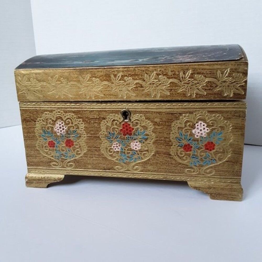 Vintage Florentine Style Musical Jewelry Chest/Box